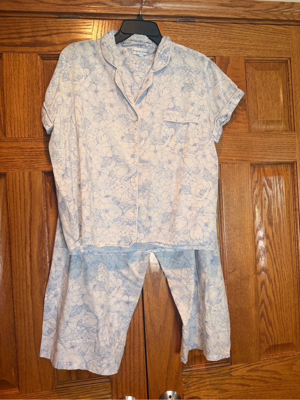 Miss Elaine Light Blue Floral Short-Sleeve Pajama Set